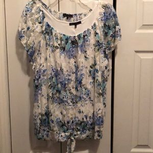 Blue and white lace top with white camisole